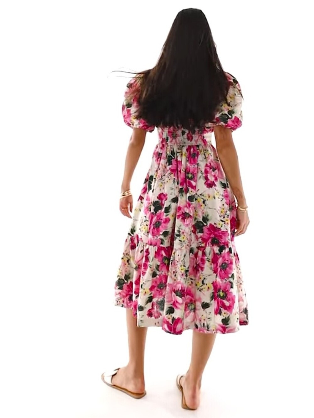 A& F - Emerson - Linen blend midi dress with puff sleeves and floral print MT